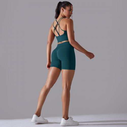 Elevate Your Activewear Line: Luxe Cross Back Sports Bra & Shorts Set